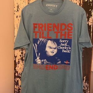 Friends To The End Chucky Retro Halloween T-shirt. Size XL.